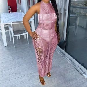 PINK WOMENS KNITTED BEACH COVERUP DRESS (PLEASE SEE 2nd IMAGE FOR ACTUAL COLOR)